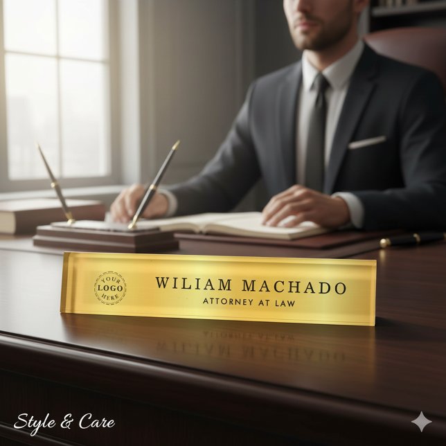 Porte-nom Pour Bureau Plaque d'or métallique personnalisée pour avocats (Custom Metallic Gold Name Plate for Lawyers)