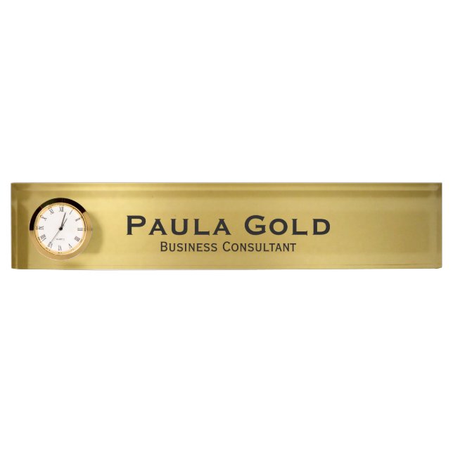 Porte-nom Pour Bureau Plaque rouge or avec horloge (Devant)