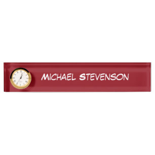 Porte-nom Pour Bureau Plaque rouge professionnelle avec horloge