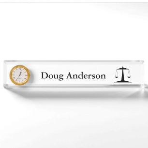 Porte-nom Pour Bureau Plaque signalétique personnalisée w/Clock d'avocat