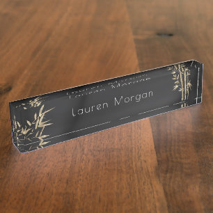 Porte-nom Pour Bureau Plate-forme de bureau Monogramme en bambou doré de