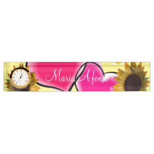 Porte-nom Pour Bureau Plate-forme de bureau Tournesol rose Coeurs