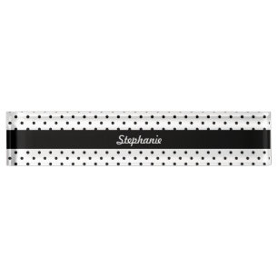 Porte-nom Pour Bureau Pois noirs et blancs personnalisés