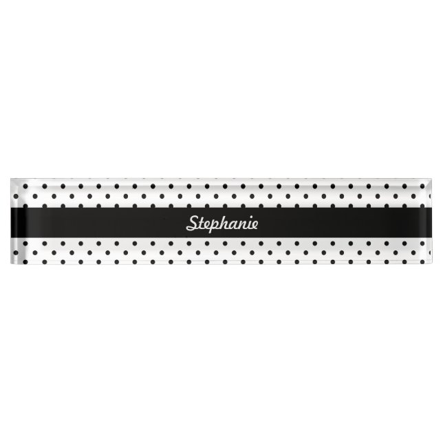 Porte-nom Pour Bureau Pois noirs et blancs personnalisés (Devant)