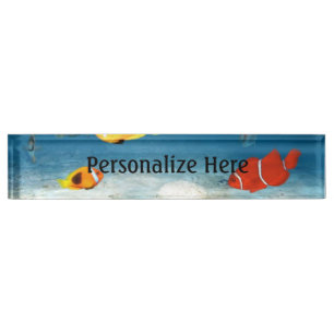 Porte-nom Pour Bureau Poissons Dans L'Assiette De Nom Du Bureau Océaniq
