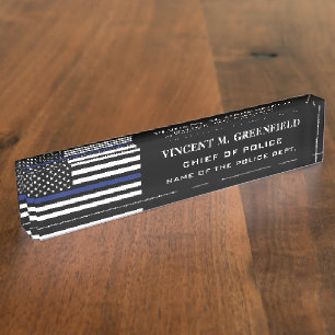 Porte-nom Pour Bureau Police de la ligne bleue mince