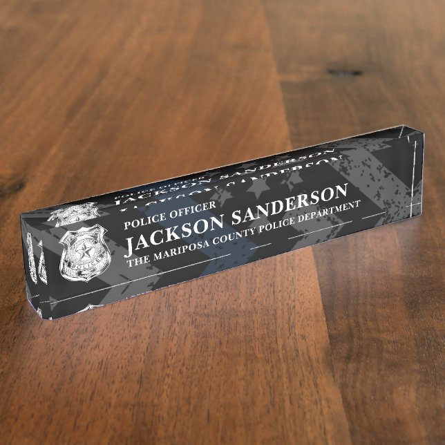 Porte-nom Pour Bureau Police Department Thin Blue Line Logo Officer (Taille)