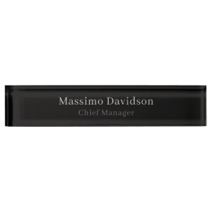 Porte-nom Pour Bureau Police Serif Minimaliste Moderne Gris Noir