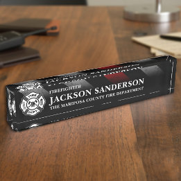 Porte-nom Pour Bureau Pompiers Service d'incendie Mince ligne rouge Logo