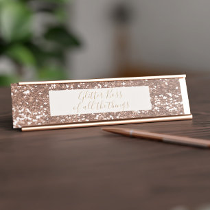 Porte-nom Pour Bureau Porte-nom de bureau Rose Gold Glitter Boss
