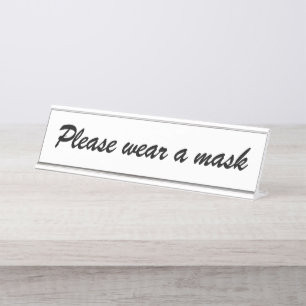 Porte-nom Pour Bureau Portez un masque, noir et blanc élégant script