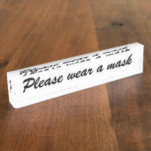 Porte-nom Pour Bureau Portez un masque, noir et blanc élégant script