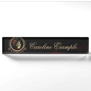 Porte-nom Pour Bureau Portrait de tête de lion stylisé dans cadre Mandal