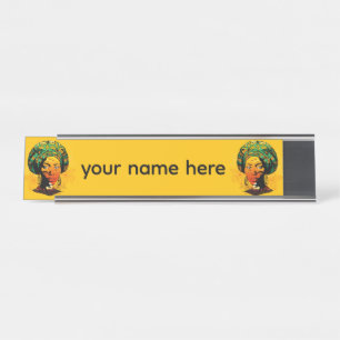 Porte-nom Pour Bureau Portrait féminin africain avec coucher de soleil