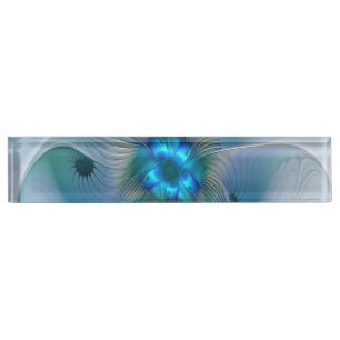 Porte-nom Pour Bureau Position, Abstrait bleu turquoise fractal
