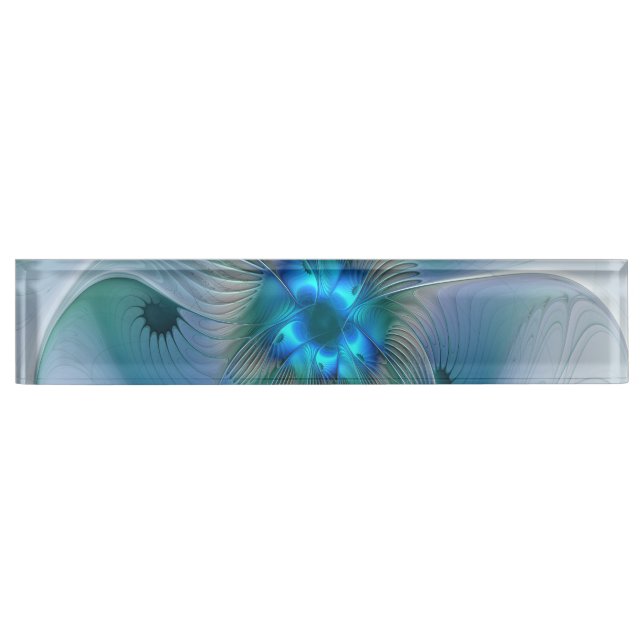 Porte-nom Pour Bureau Position, Abstrait bleu turquoise fractal (Devant)