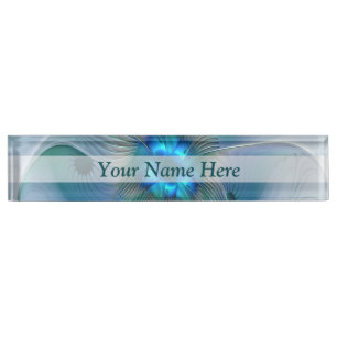 Porte-nom Pour Bureau Position, Abstrait bleu turquoise fractal