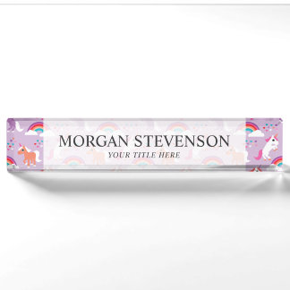 Porte-nom Pour Bureau Pourpre mignon d'arc-en-ciel de licorne