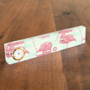 Porte-nom Pour Bureau Preppy Chic Elegant Pink Flamingo Motif