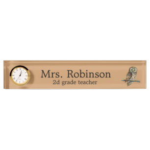 Porte-nom Pour Bureau Professeur de hibou personnalisable