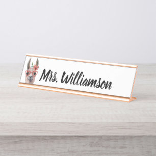 Porte-nom Pour Bureau Professeur Éducateur Cute professionnelle Llama