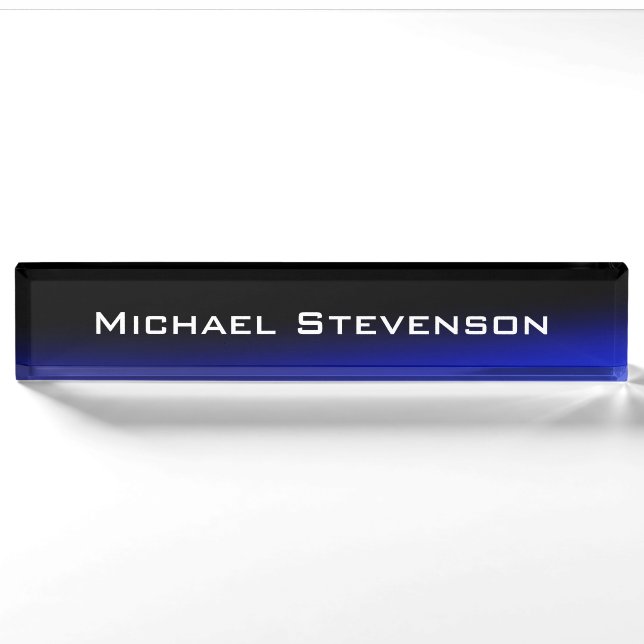 Porte-nom Pour Bureau Professionnel moderne Noir Bleu Business Nameplate (Devant)