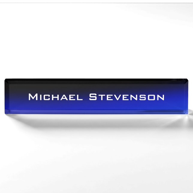 Porte-nom Pour Bureau Professionnel moderne Noir Bleu Business Nameplate (Devant)