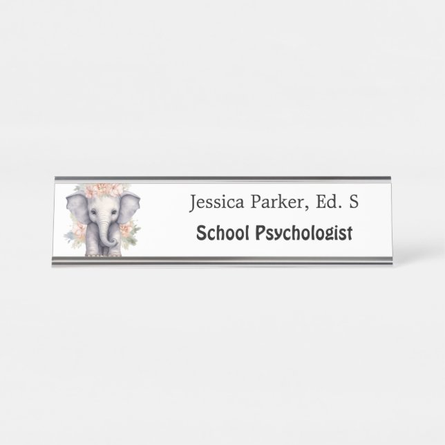 Porte-nom Pour Bureau Psychologue de l'école Eléphant mignon Citation Th (Devant)
