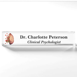 Porte-nom Pour Bureau Psychologue du cerveau floral ou neurologue