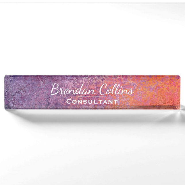 Porte-nom Pour Bureau Purple Elegant Grunge Métal Texture personnalisée (Devant)