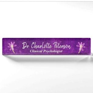 Porte-nom Pour Bureau Purple Neon Daisy Psychologue Floral