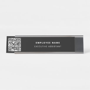 Porte-nom Pour Bureau QR Code affaires moderne minimaliste noir