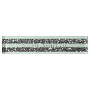 Porte-nom Pour Bureau Rayures scintillantes vert menthe et paillettes ar