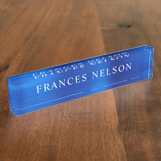 Porte-nom Pour Bureau Regard bleu métallisé sobre sérif