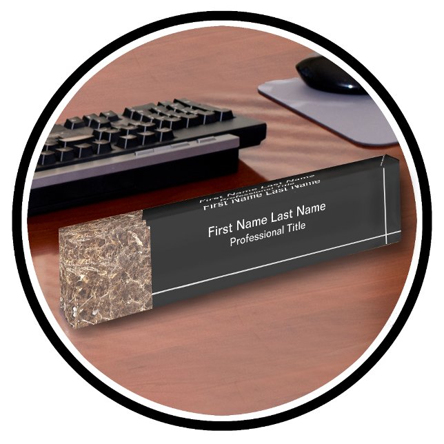 Porte-nom Pour Bureau Regarder en marbre de pierre Monogramme profession (Classy Professional Desk Name Plate)