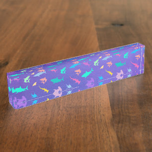 Porte-nom Pour Bureau Requin coloré sous la mer School Party