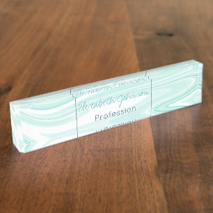 Porte-nom Pour Bureau Retro Aqua Green Swirl Liquid Peinture esthétique