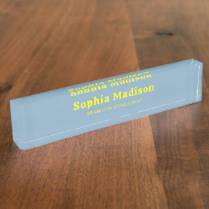 Porte-nom Pour Bureau Retro Gras Serif Bleu Jaune