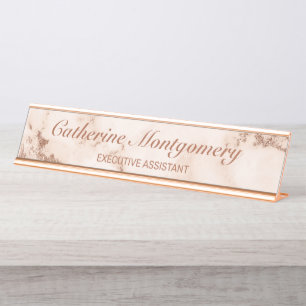 Porte-nom Pour Bureau Rose de marbre rose moderne Gold Script Profession