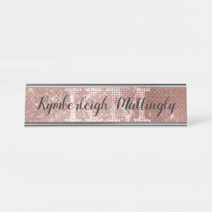 Porte-nom Pour Bureau Rose d'or Glam Diamond Sparkle Nom du monogramme
