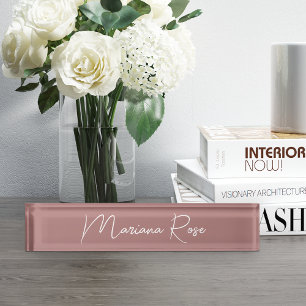 Porte-nom Pour Bureau Rose Dusty Mauve Élégant script manuscrit