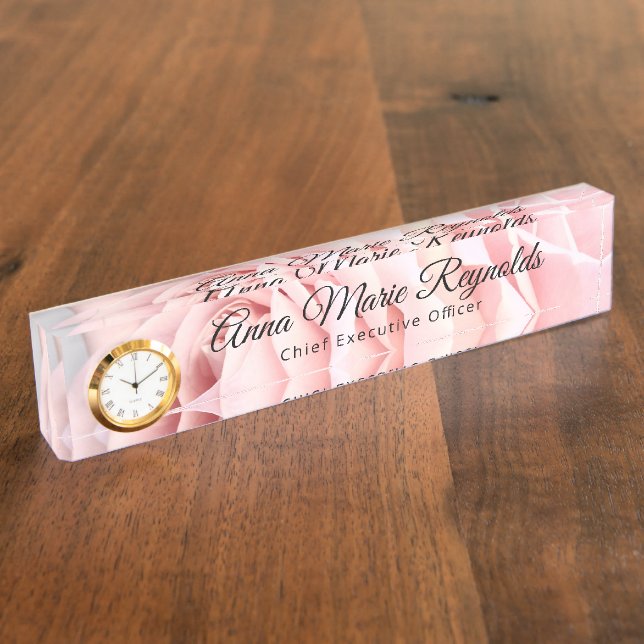 Porte-nom Pour Bureau Rose et professionnel de l'horloge (Taille)