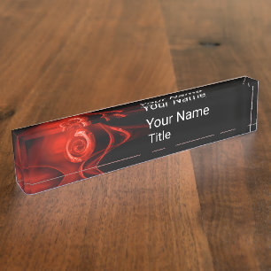 Porte-nom Pour Bureau ROSE FRACTAL ROUGE EN NOIR, Frottes Abstraites