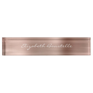 Porte-nom Pour Bureau Rose Gold Élégant Métal Brossé Écriture Manuscrite