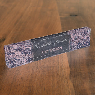 Porte-nom Pour Bureau Rose Gold Mandala Collection Blue Design