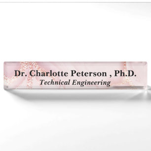 Porte-nom Pour Bureau Rose Gold Pailleté PhD ou Doctorat