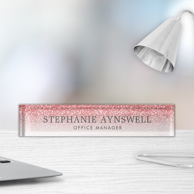 Porte-nom Pour Bureau Rose Gold Parties scintillant Ombre tendance (Créateur téléchargé)