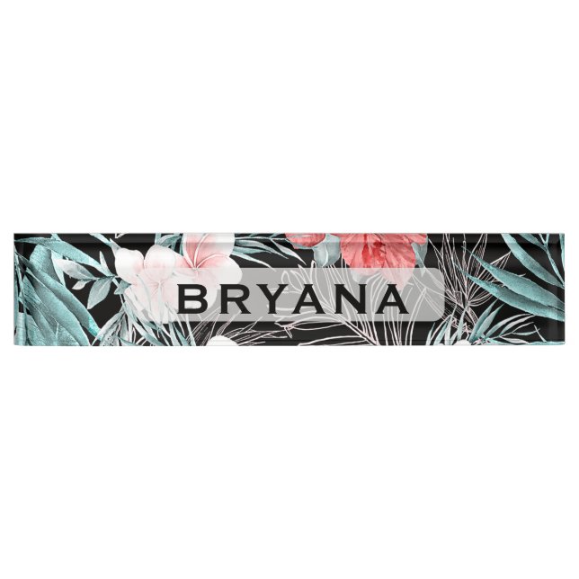 Porte-nom Pour Bureau Rose Gold Tropical Botanical Island Paradise Chic (Devant)