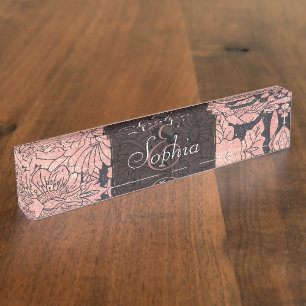 Porte-nom Pour Bureau Rose lunaire or main dessiné à la main image flo