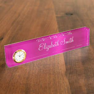 Porte-nom Pour Bureau Rose métallisé brillant
